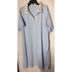 Lands End 3x Plus Woman’s 22 24 Dress Light Blue Short Sleeve Plaid V Neck